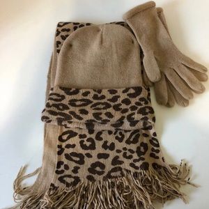 Leopard Print Scarf, Hat and Glove set